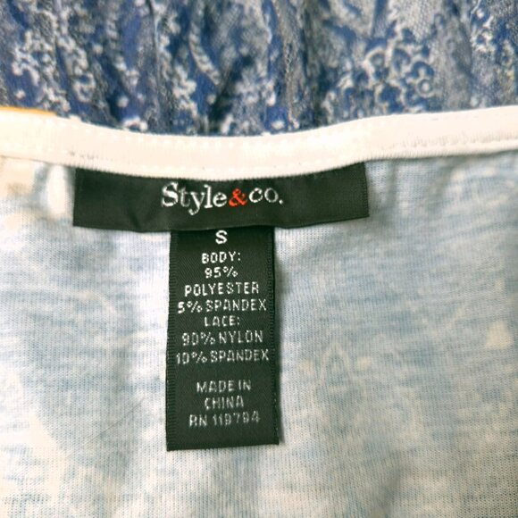 Style & Co Womens Short Sleeve Top Small Paisley Pattern Lace Sleeves & Details - Picture 6 of 6